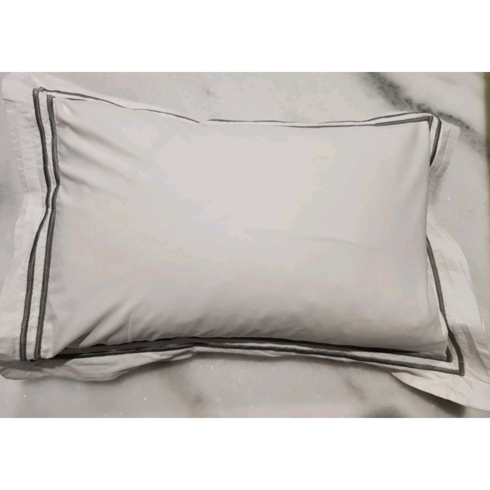 RESTORATION HARDWARE RH 20x16in White Gray Italian Hotel Satin Stitch Boudoir